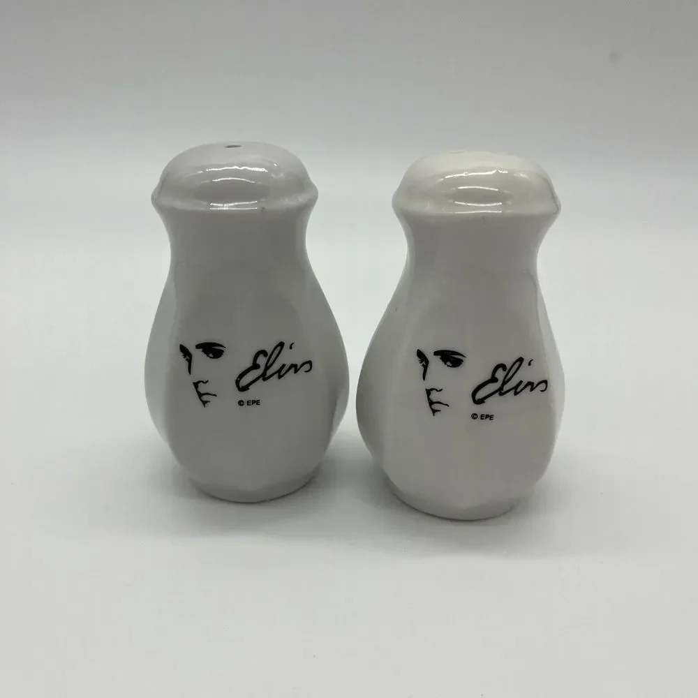 Vintage ELVIS‎ Presley Salt & Pepper Shakers White Ceramic With Face